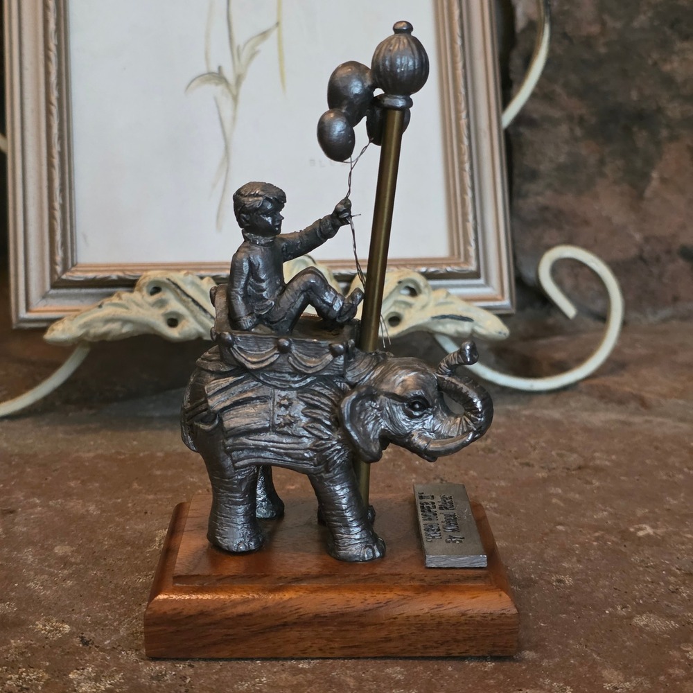 Michael Ricker Pewter Sculpture High Hopes Boy Riding Elephant carousel circus